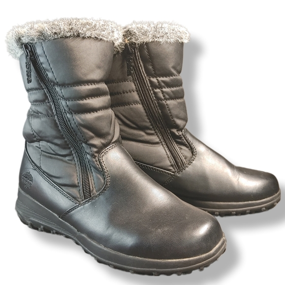 Totes Snow Boots Women’s 8 Henrique Black Winter Waterproof Faux Gray Fur - Picture 1 of 10